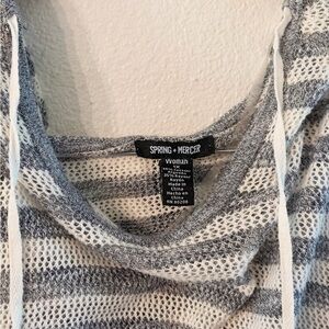 Gray and White Women's Cowl Neck Sweater